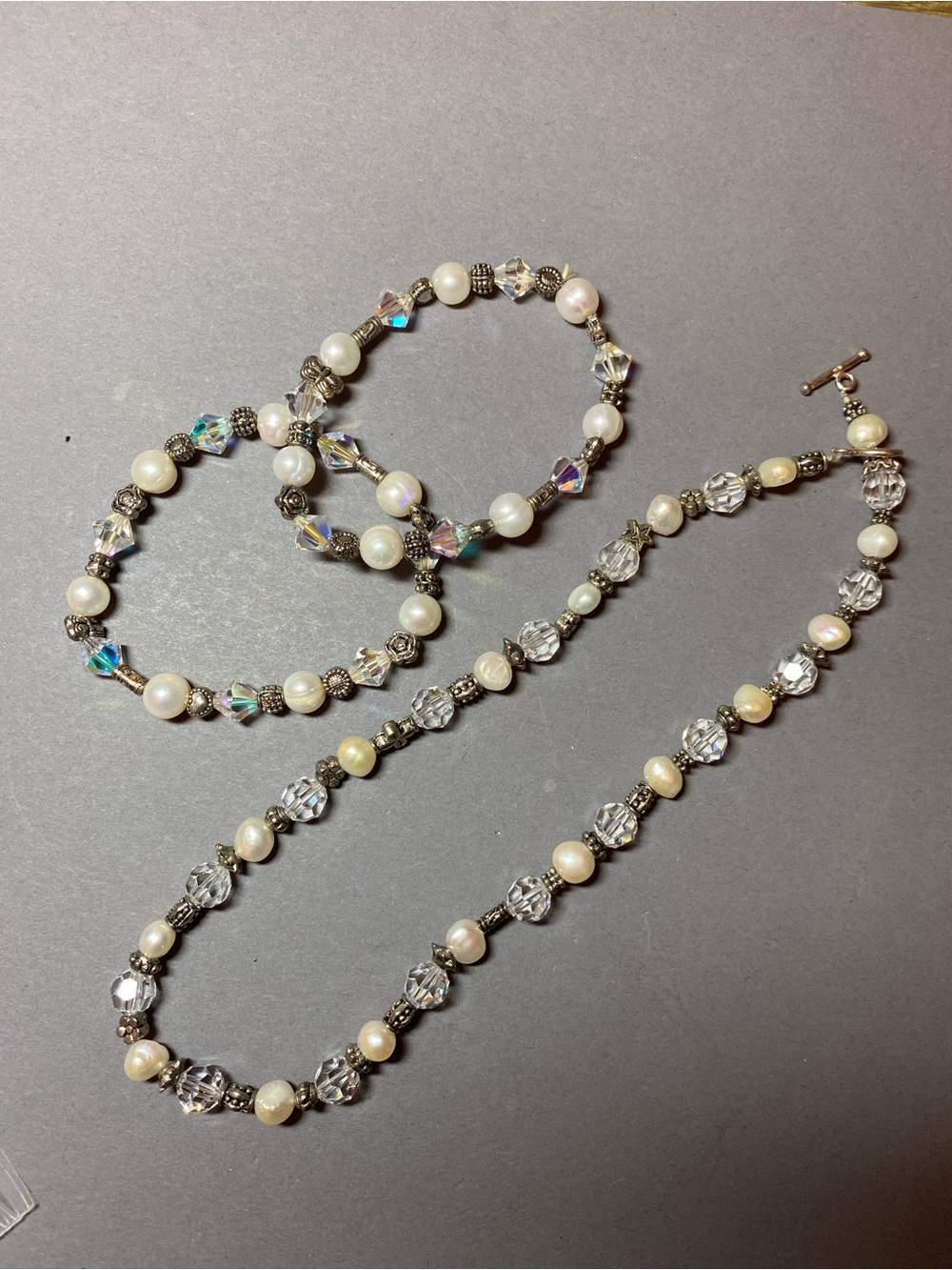 Artisan handmade pearl crystal necklace bracelet set